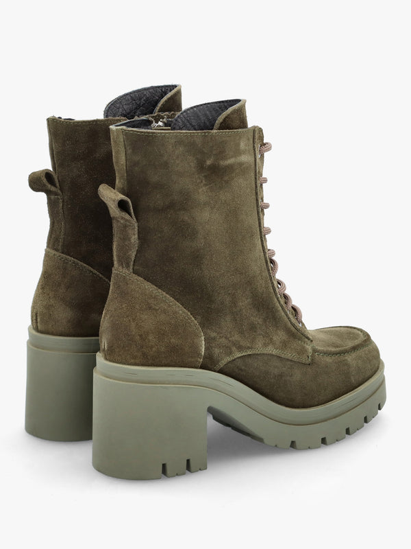 Bella Green Suede Block Heel Ankle Boots