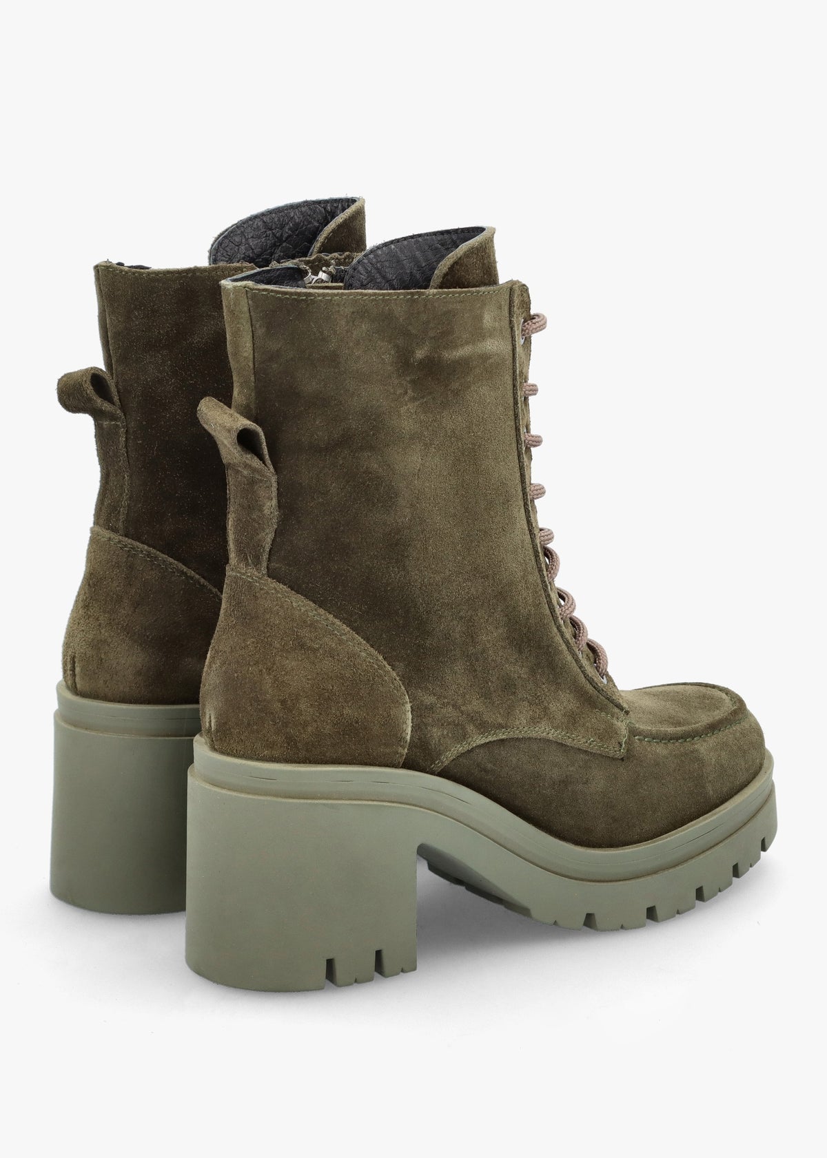 Bella Green Suede Block Heel Ankle Boots