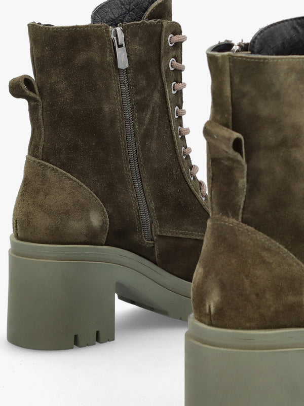 Bella Green Suede Block Heel Ankle Boots
