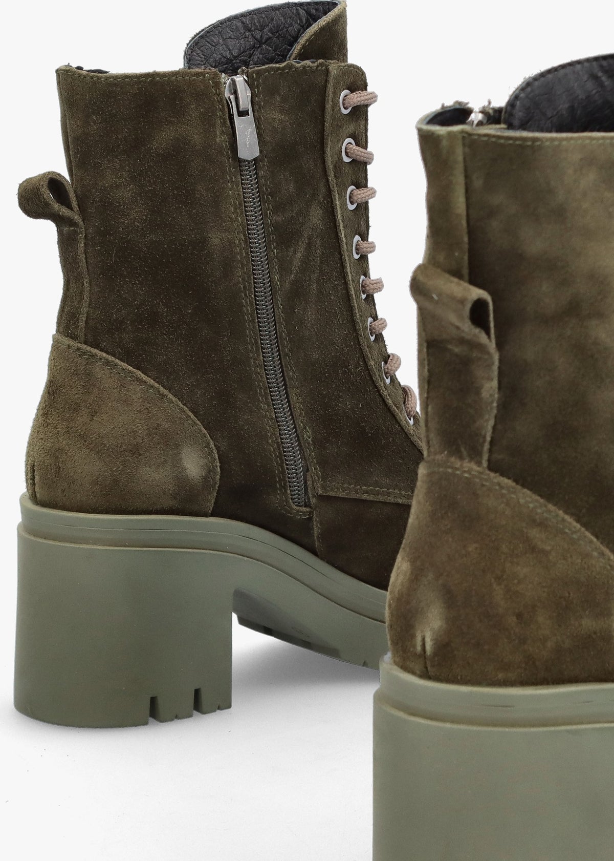 Bella Green Suede Block Heel Ankle Boots