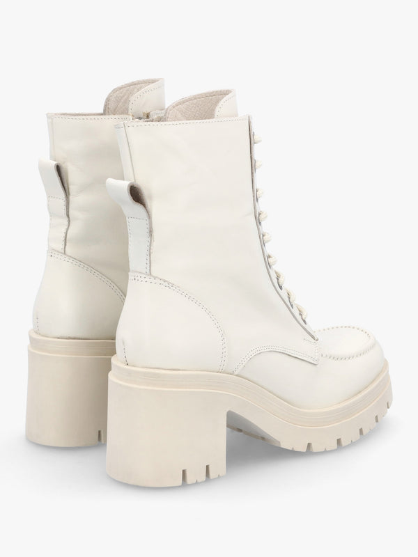 Bella White Leather Block Heel Ankle Boots