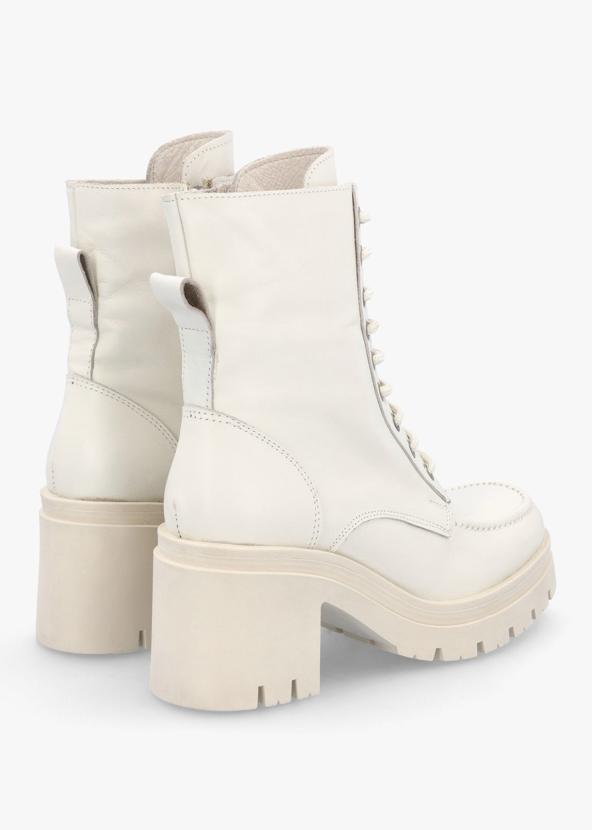 Bella White Leather Block Heel Ankle Boots