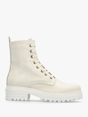 Bicky Off White Leather Lace Up Ankle Boots