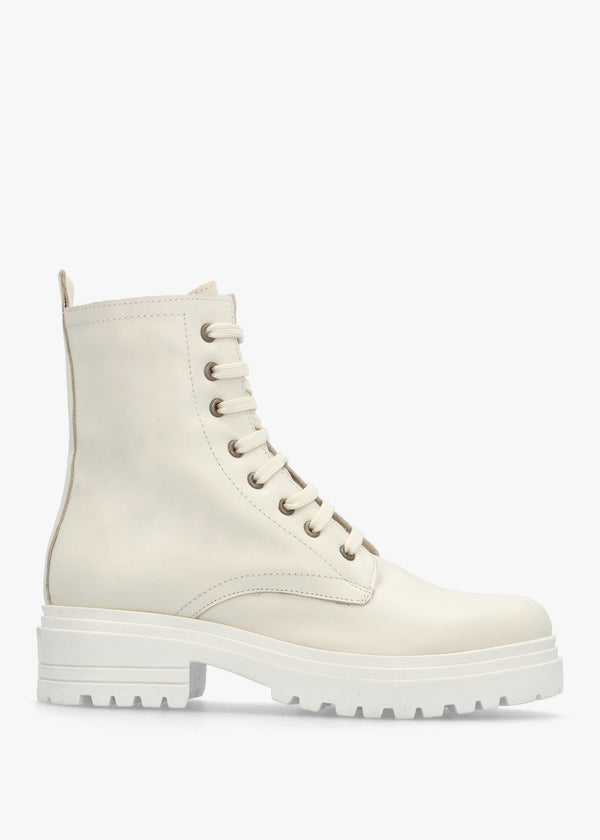 Bicky Off White Leather Lace Up Ankle Boots