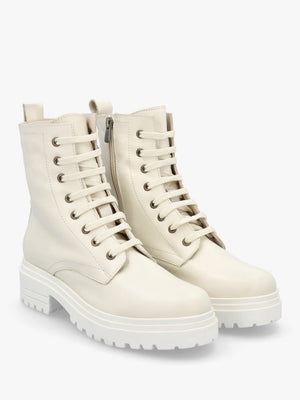 Bicky Off White Leather Lace Up Ankle Boots