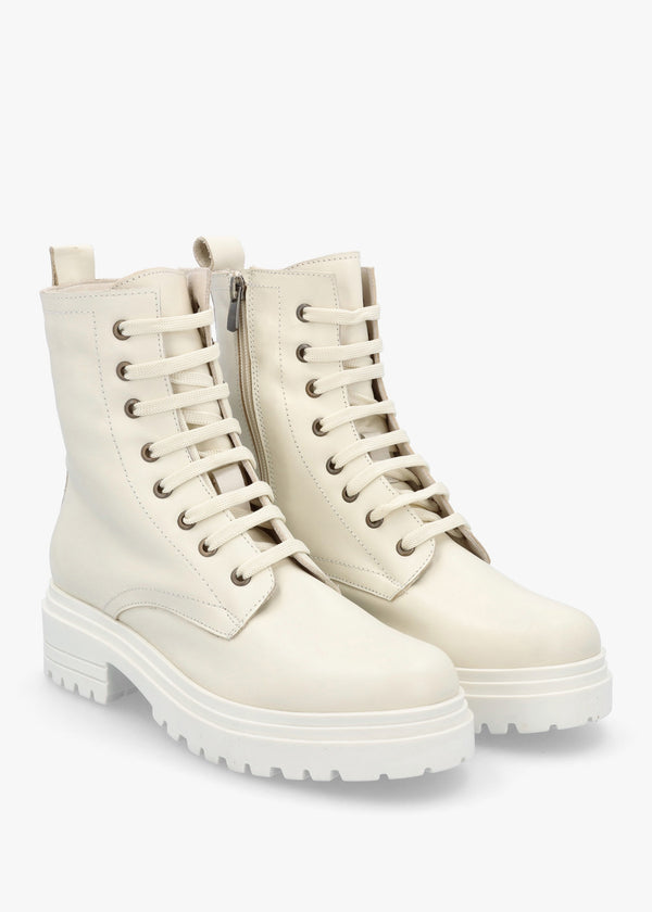 Bicky Off White Leather Lace Up Ankle Boots