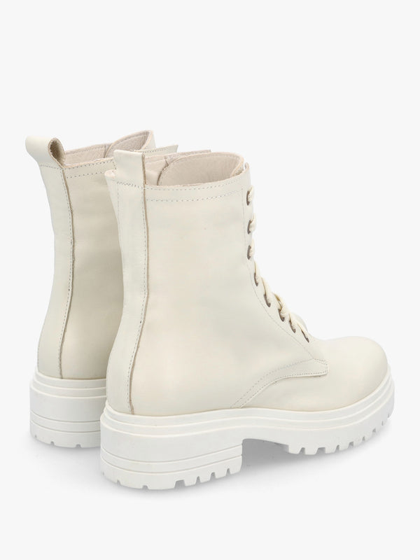 Bicky Off White Leather Lace Up Ankle Boots