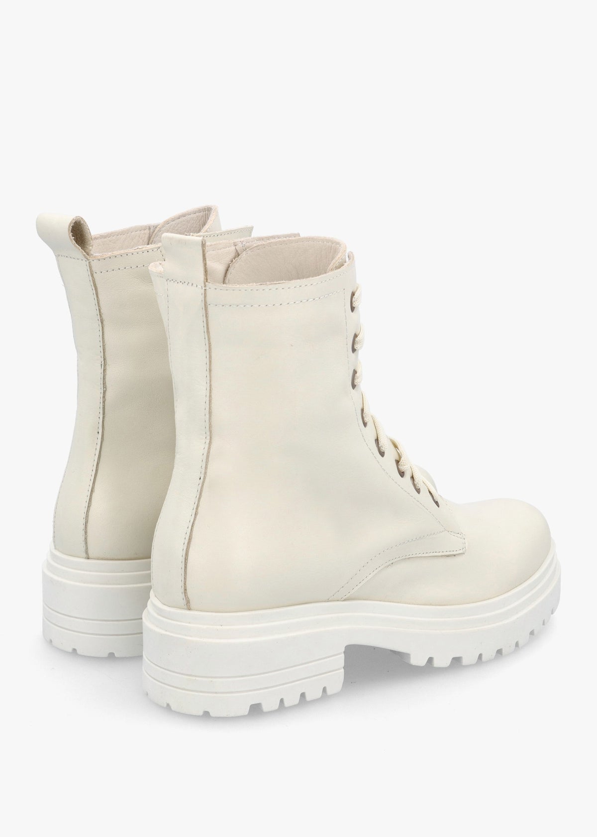 Bicky Off White Leather Lace Up Ankle Boots