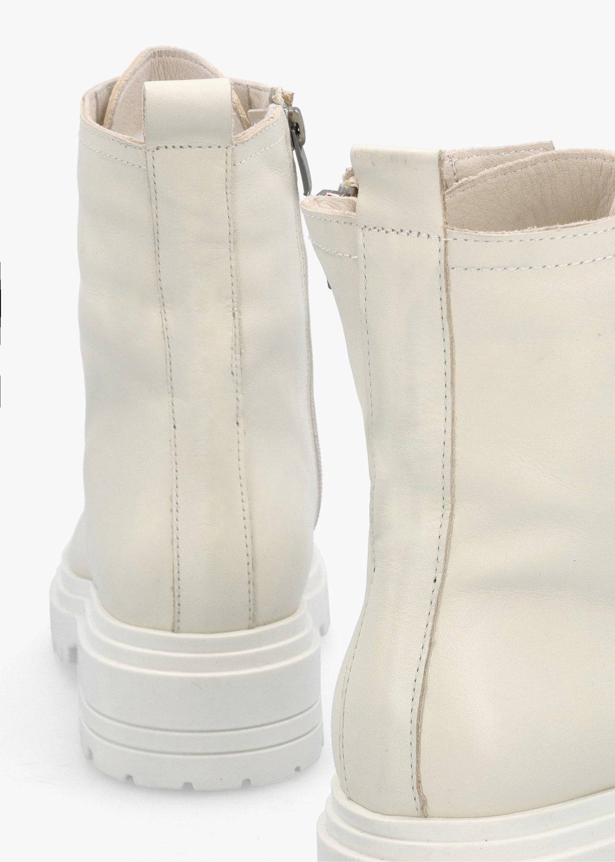 Bicky Off White Leather Lace Up Ankle Boots