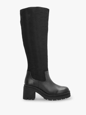 Bliny Black Leather Block Heel Knee Boots