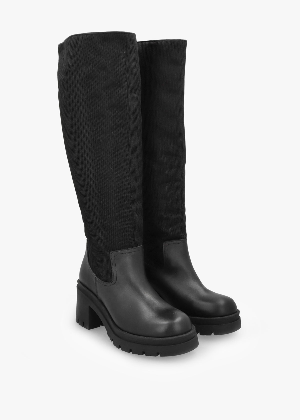 Bliny Black Leather Block Heel Knee Boots