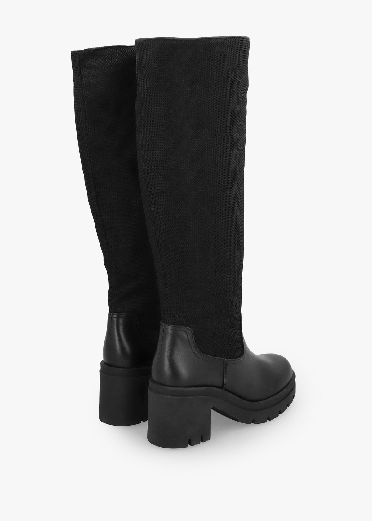 Bliny Black Leather Block Heel Knee Boots