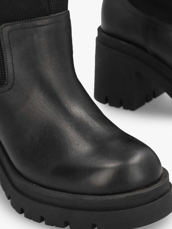 Bliny Black Leather Block Heel Knee Boots