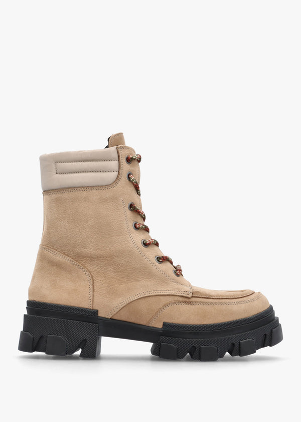 Betro Beige Nubuck Leather Chunky Ankle Boots