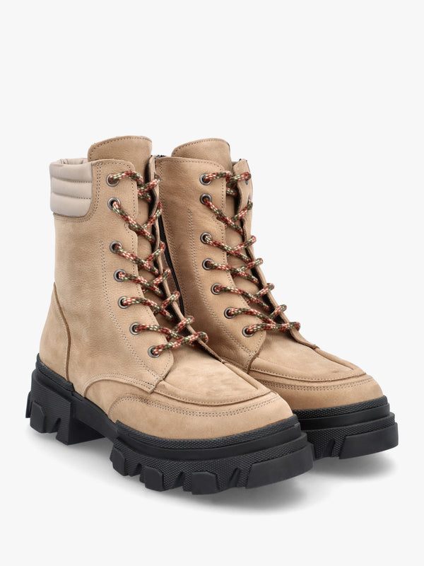Betro Beige Nubuck Leather Chunky Ankle Boots