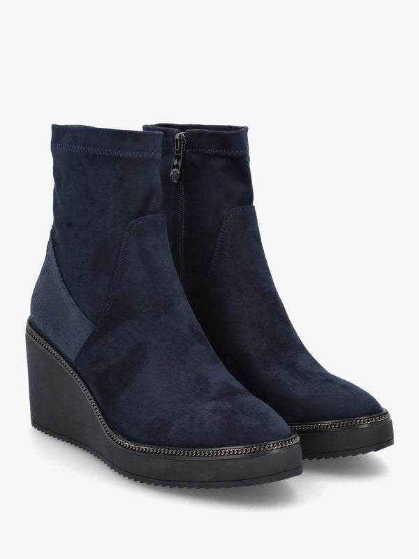 Kallie Navy Suedette Wedge Ankle Boots