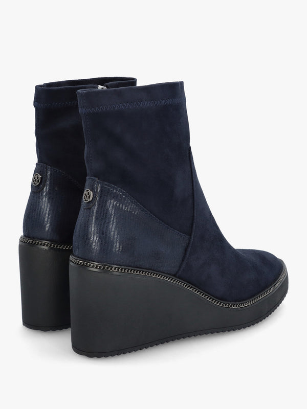 Kallie Navy Suedette Wedge Ankle Boots
