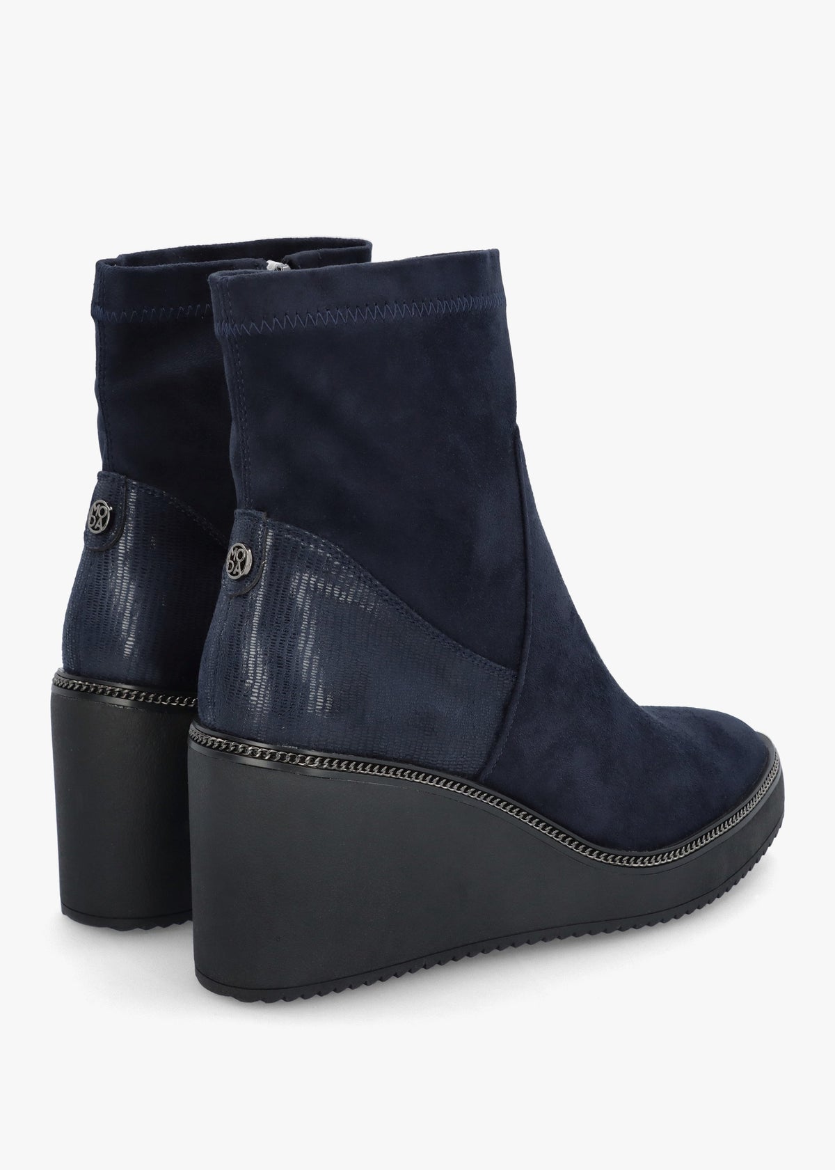 Kallie Navy Suedette Wedge Ankle Boots