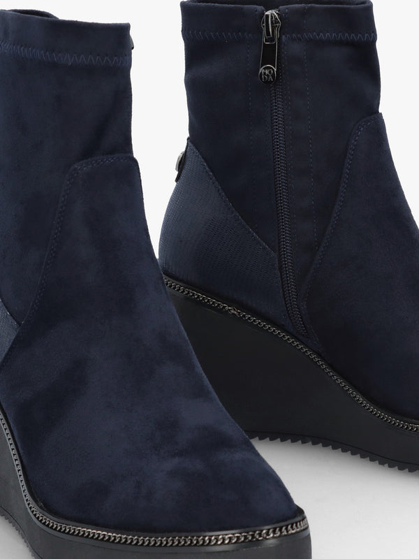 Kallie Navy Suedette Wedge Ankle Boots