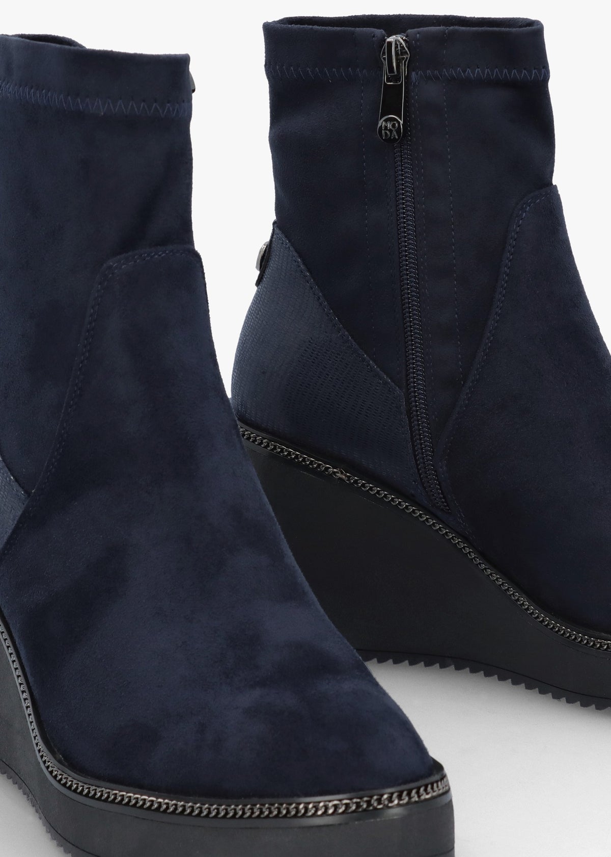 Kallie Navy Suedette Wedge Ankle Boots