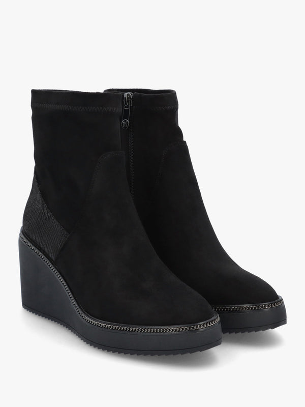 Kallie Black Suedette Wedge Ankle Boots