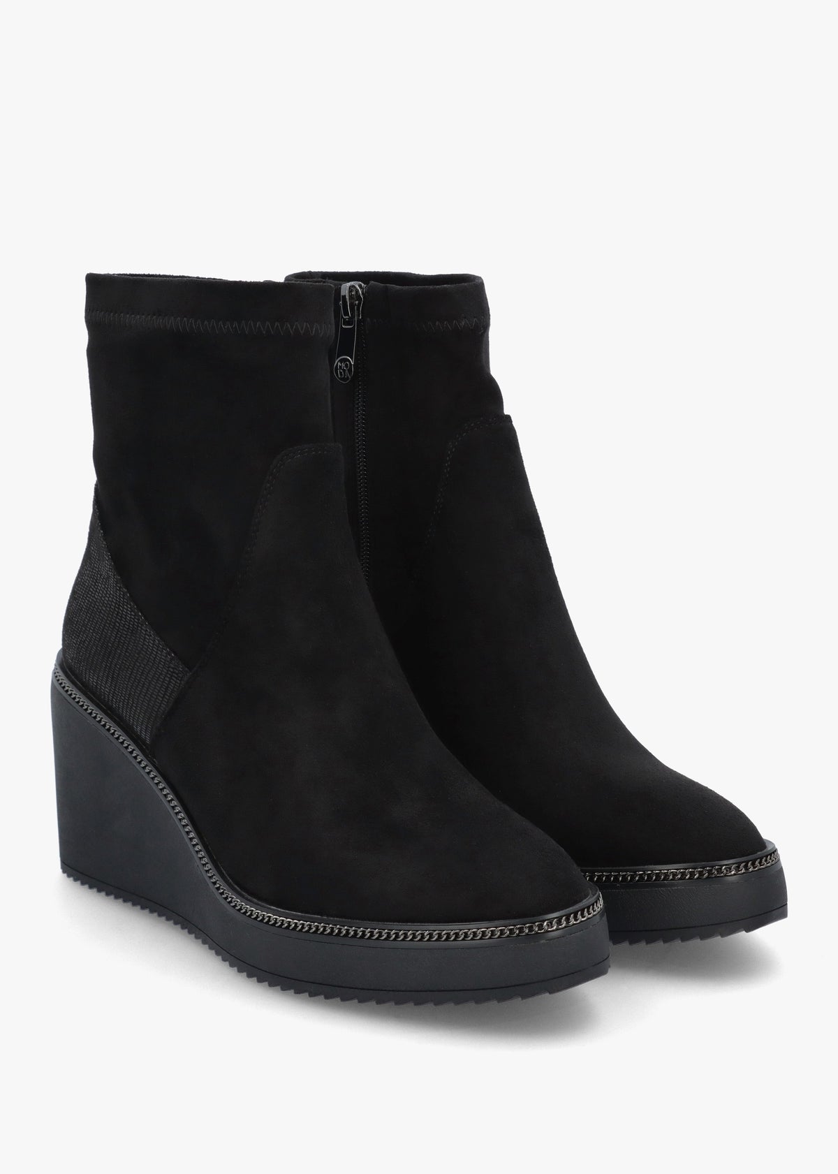 Kallie Black Suedette Wedge Ankle Boots