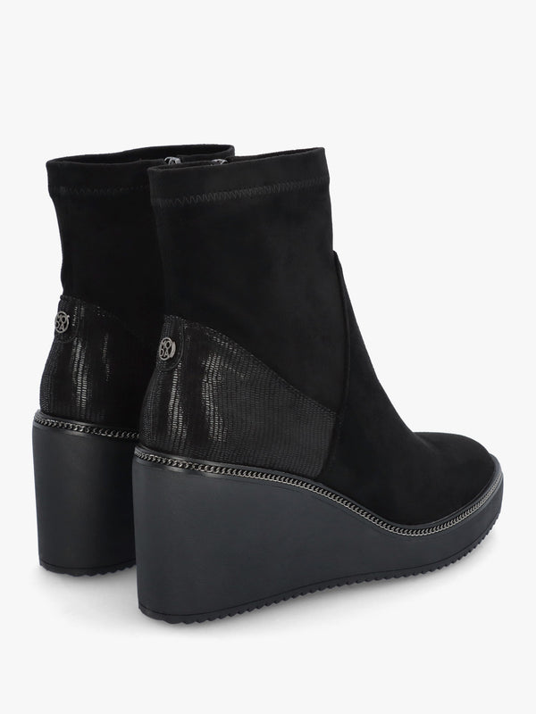 Kallie Black Suedette Wedge Ankle Boots