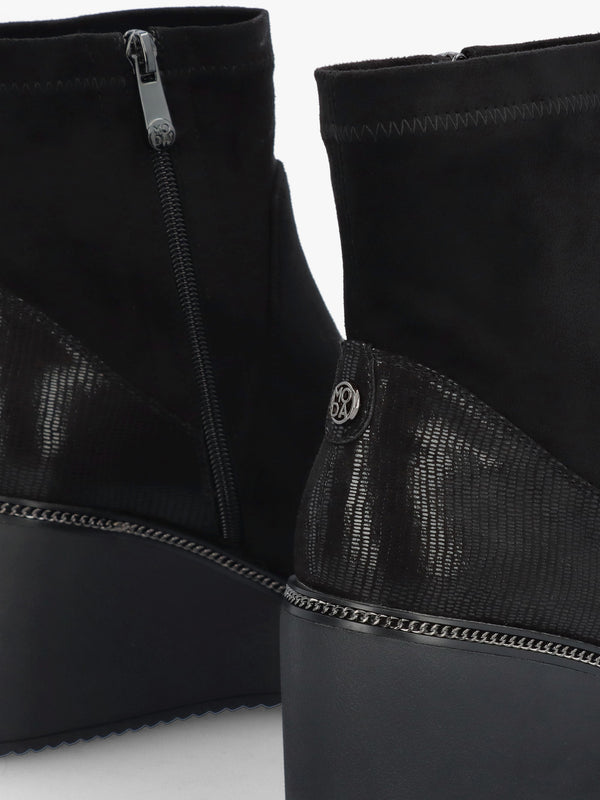 Kallie Black Suedette Wedge Ankle Boots
