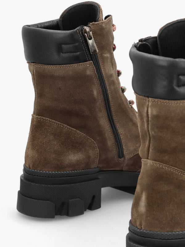 Betro Khaki Brown Suede Chunky Ankle Boots