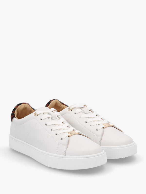 Brandie White Leather Leopard Ankle Tab Trainers