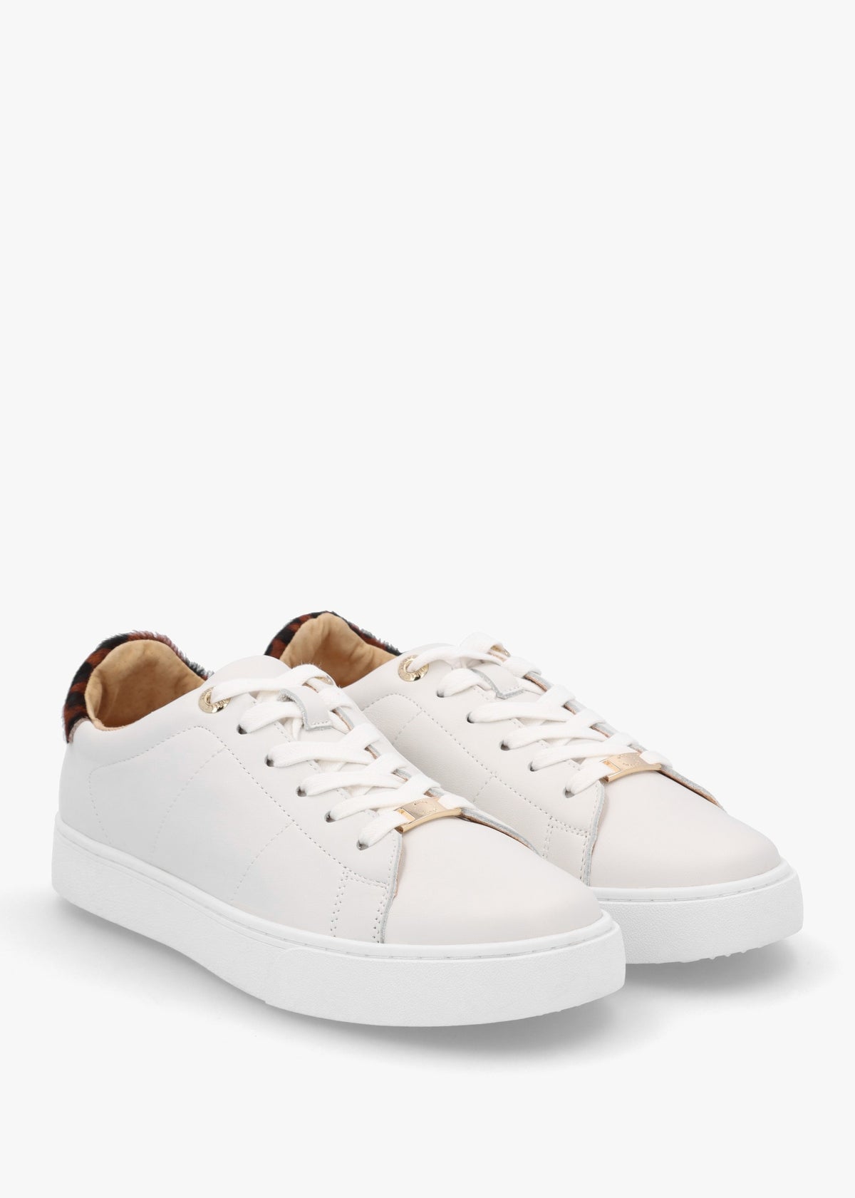 Brandie White Leather Leopard Ankle Tab Trainers