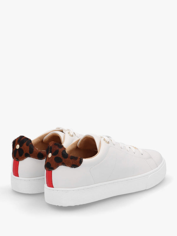 Brandie White Leather Leopard Ankle Tab Trainers