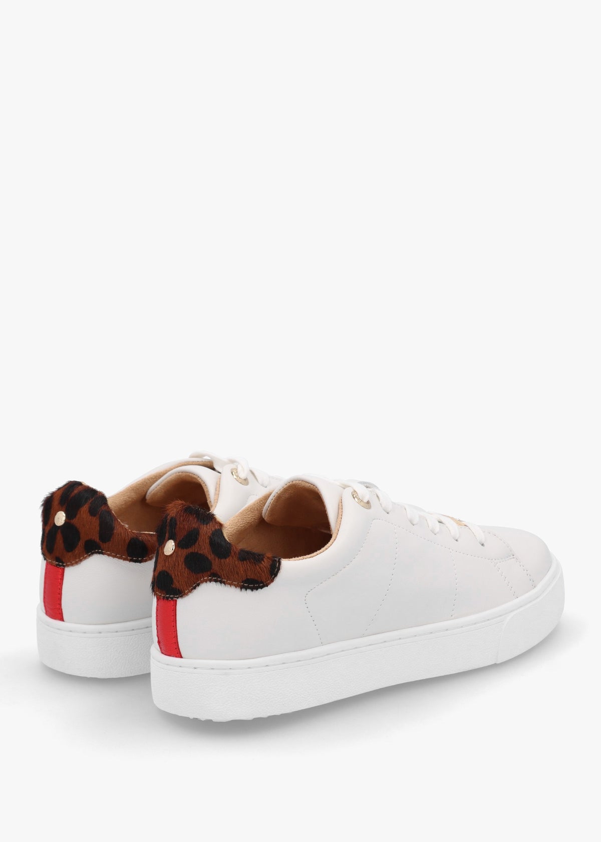 Brandie White Leather Leopard Ankle Tab Trainers
