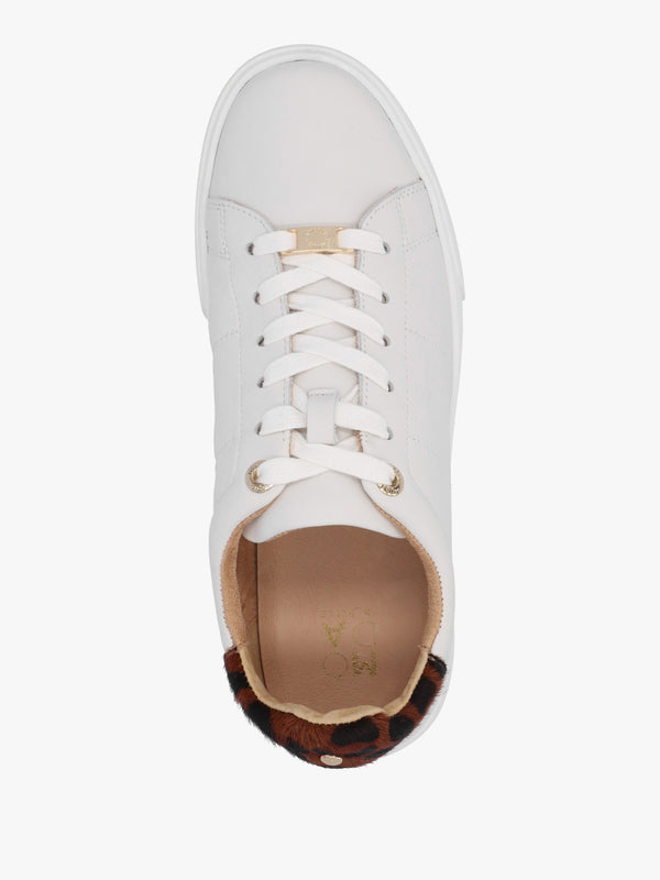 Brandie White Leather Leopard Ankle Tab Trainers
