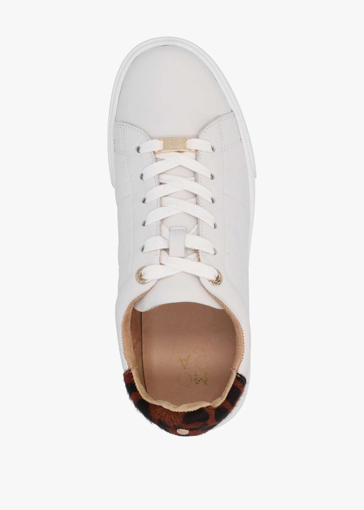Brandie White Leather Leopard Ankle Tab Trainers