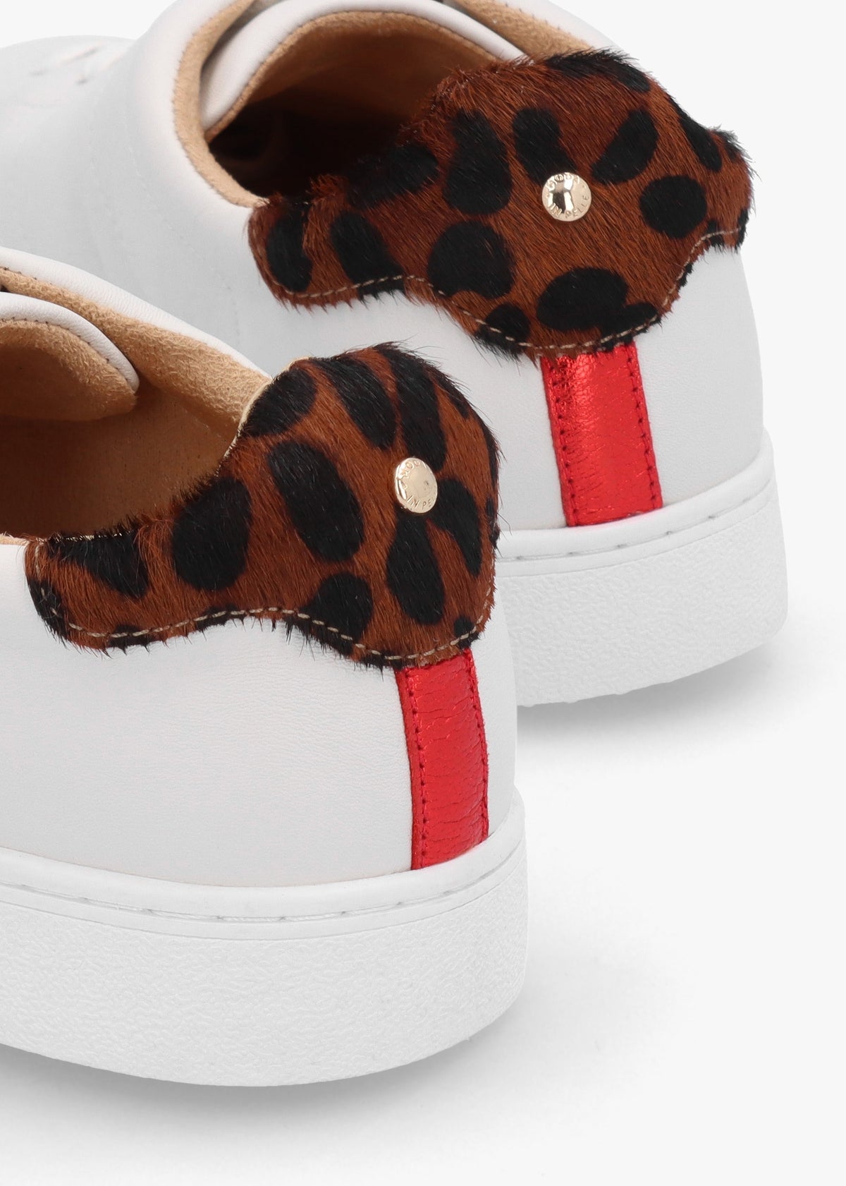 Brandie White Leather Leopard Ankle Tab Trainers