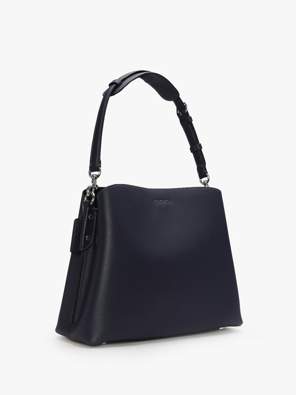 Willow Light Antique Nickel Dark Navy Leather Shoulder Bag