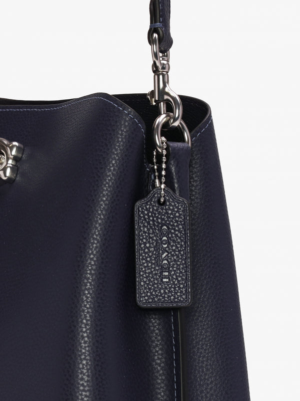 Willow Light Antique Nickel Dark Navy Leather Shoulder Bag