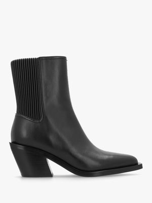 Prestyn Black Leather Western Stacked Heel Ankle Boots