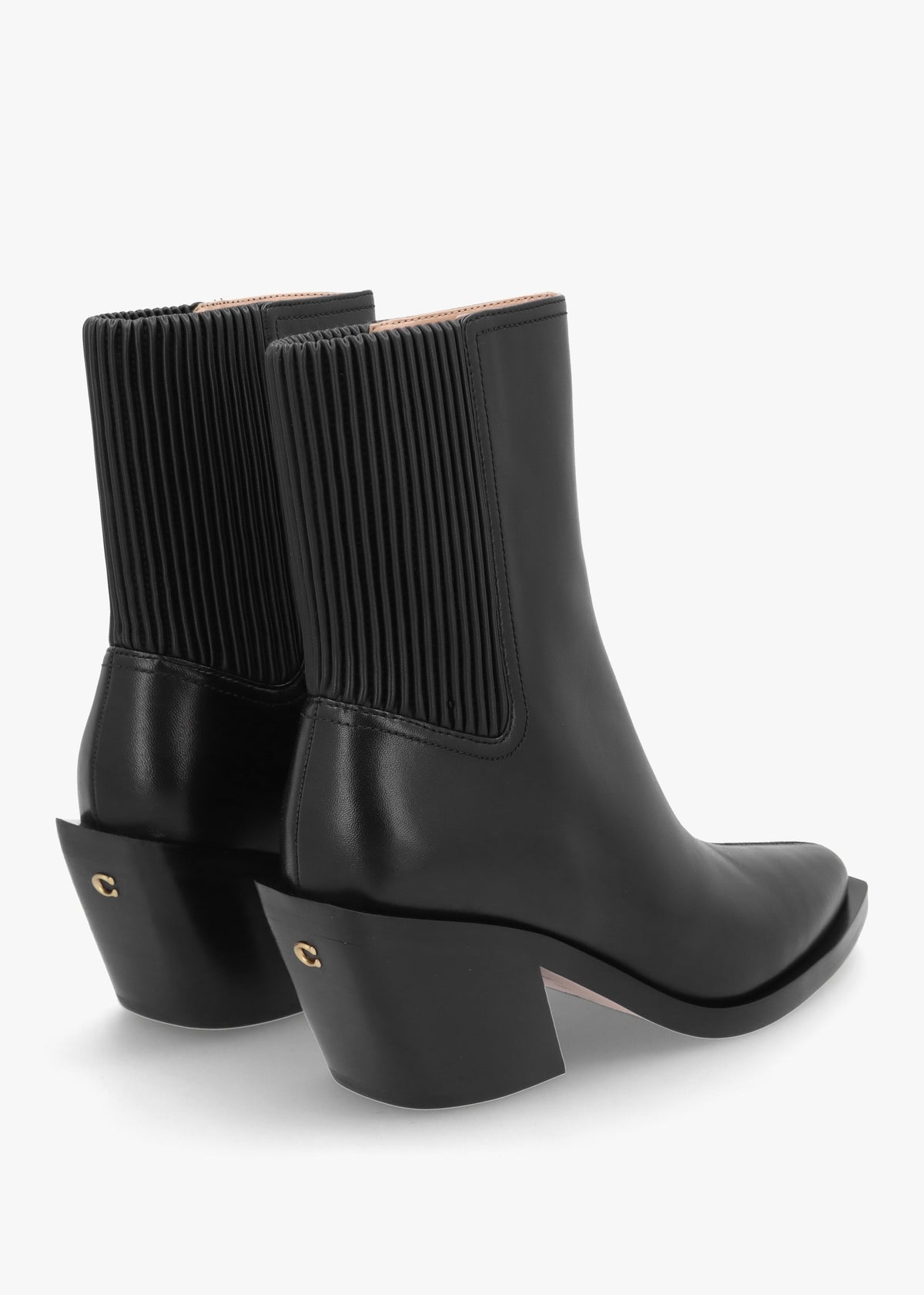 Prestyn Black Leather Western Stacked Heel Ankle Boots