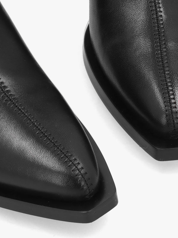 Prestyn Black Leather Western Stacked Heel Ankle Boots