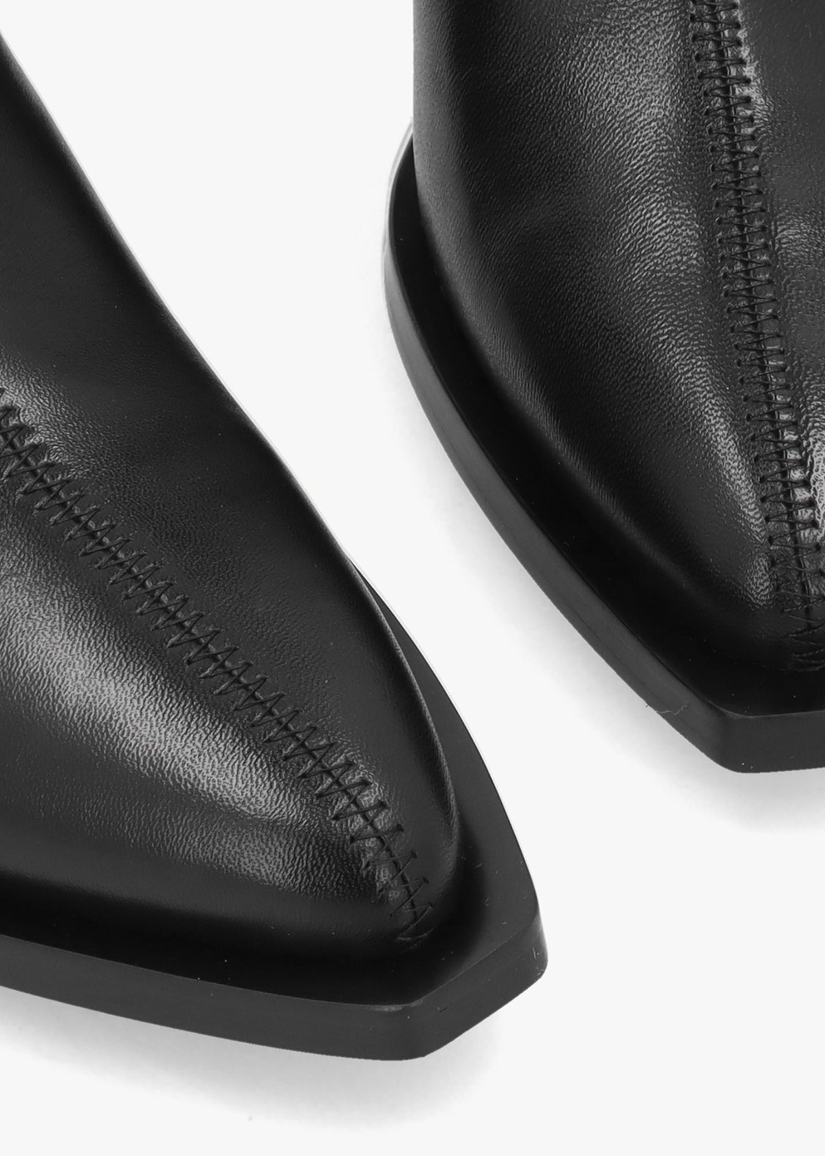 Prestyn Black Leather Western Stacked Heel Ankle Boots
