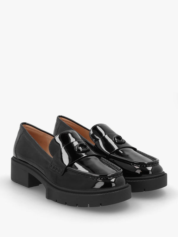 Leah Black Patent Leather Chunky Loafers