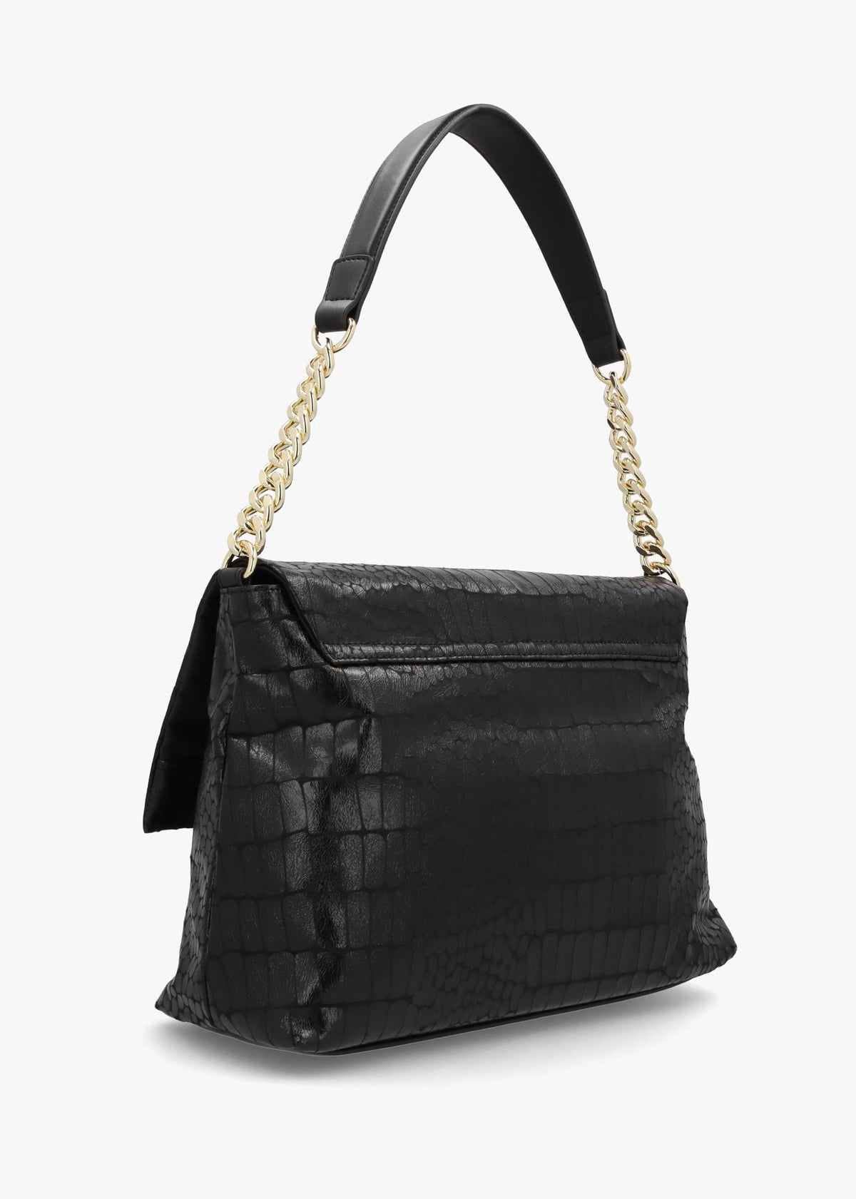 Oversized Slouchy Moc Croc Black Shoulder Bag