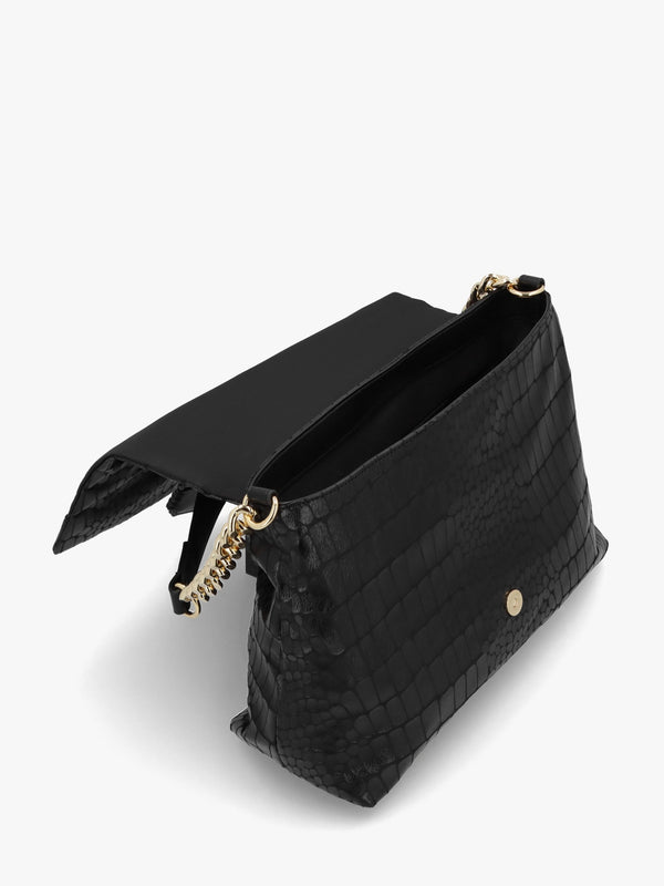 Oversized Slouchy Moc Croc Black Shoulder Bag