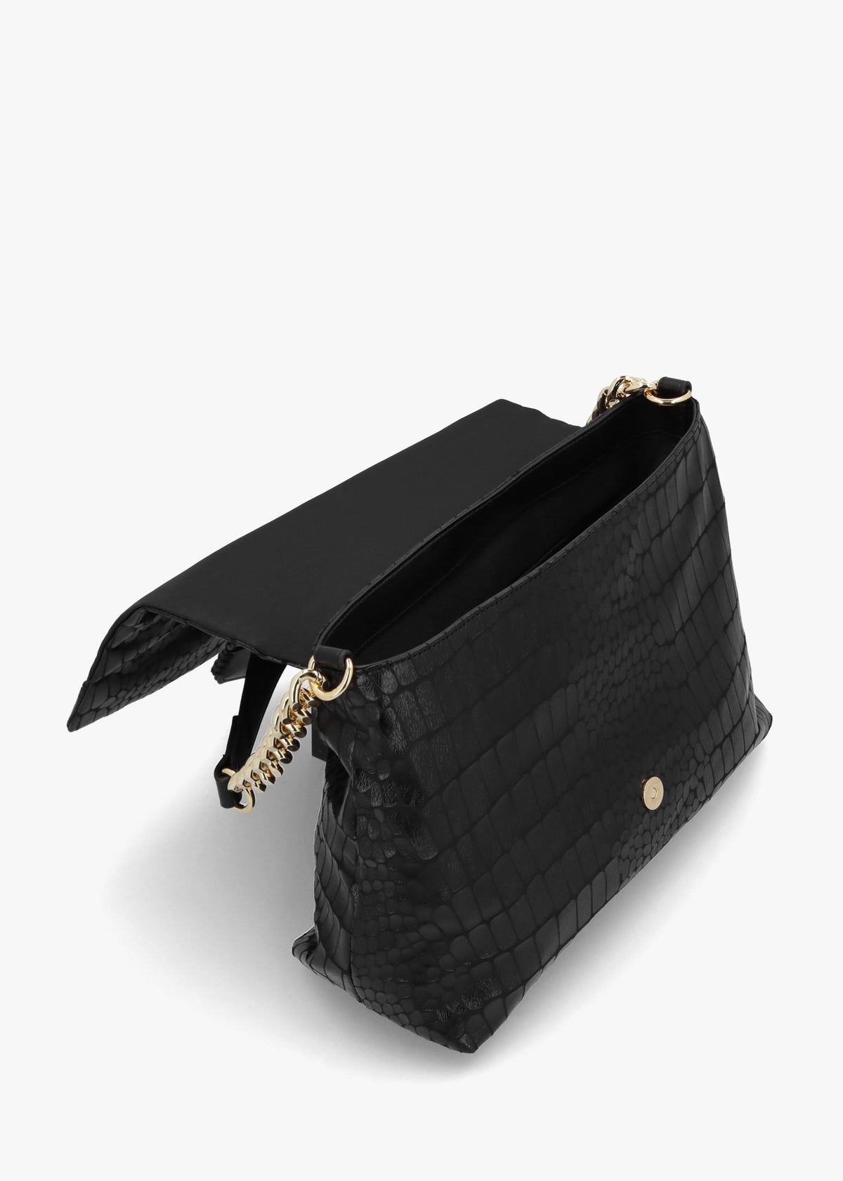 Oversized Slouchy Moc Croc Black Shoulder Bag