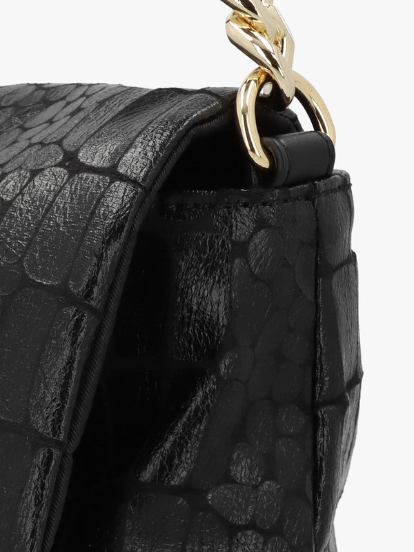 Oversized Slouchy Moc Croc Black Shoulder Bag