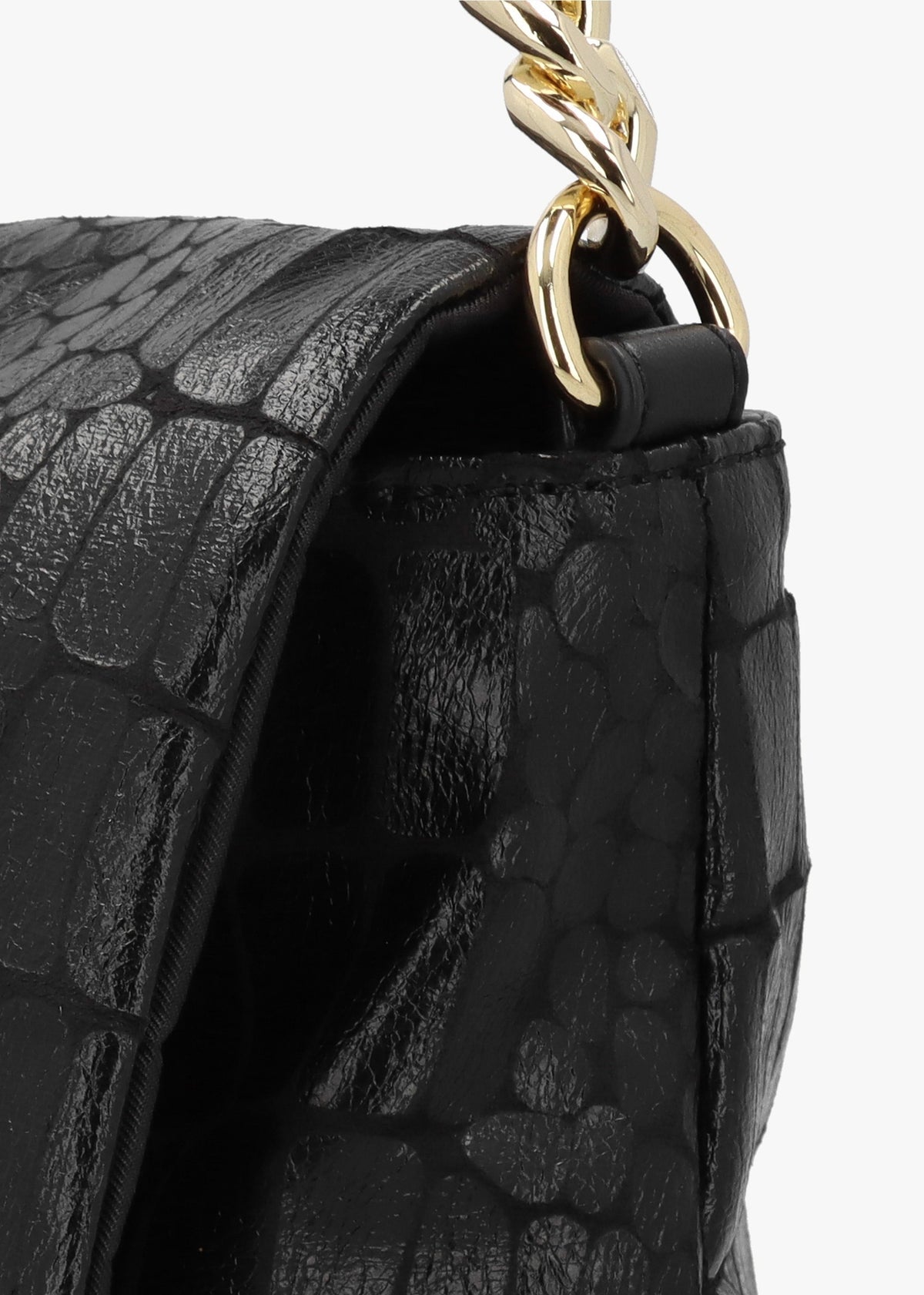 Oversized Slouchy Moc Croc Black Shoulder Bag