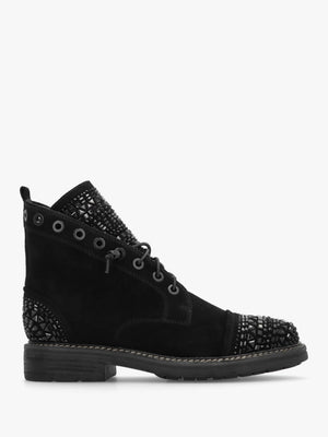 Angel Black Suede Diamante Embellished Ankle Boots