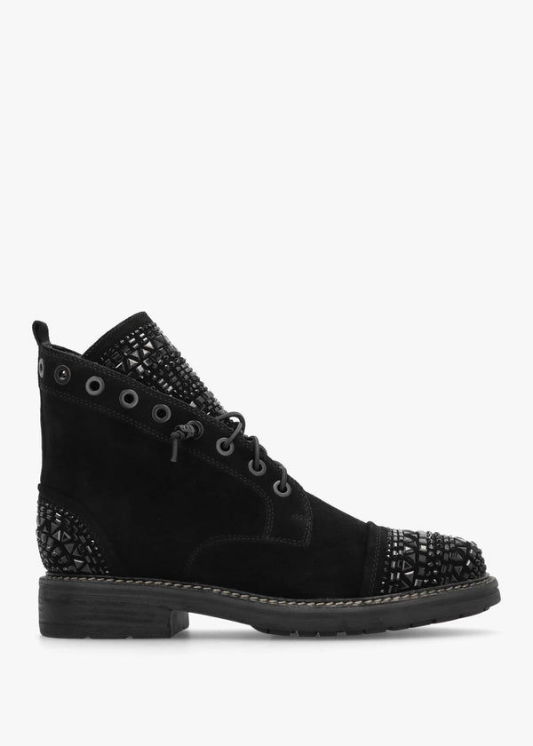 Angel Black Suede Diamante Embellished Ankle Boots